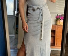 Missguided Grey Casual Ribbed Midi Dress XS
