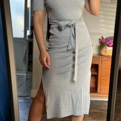 Missguided Grey Casual Ribbed Midi Dress XS
