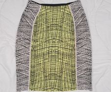 Kenzo Neon Yellow Lime Abstract Geometric Pencil Mini Skirt Size M