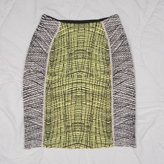 Kenzo Neon Yellow Lime Abstract Geometric Pencil Mini Skirt Size M