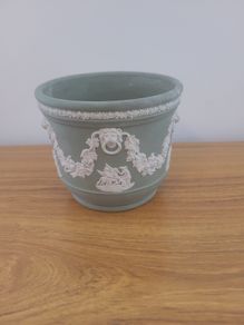 Vintage Wedgwood sage green jasperware pot.