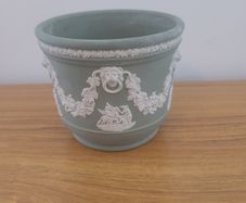 Vintage Wedgwood sage green jasperware pot.
