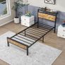 3ft Single Bed Frame with Wooden Storage Headboard, Black Metal Platform, No Box Spring Needed, Noise Free, Reinforced Strong Support Leg,Easy Assembly Image 2