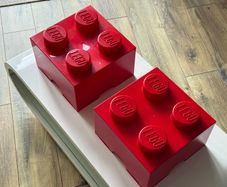 Red LEGO 4-Stud Storage Bricks Stackable Lift-Off Lid (Pair)
