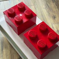 Red LEGO 4-Stud Storage Bricks Stackable Lift-Off Lid (Pair)