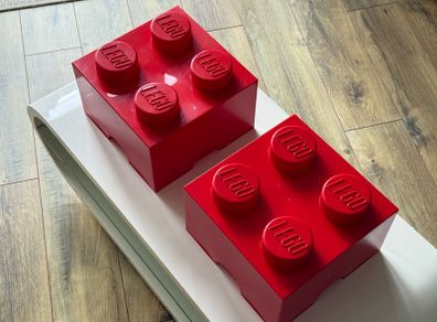 Red LEGO 4-Stud Storage Bricks Stackable Lift-Off Lid (Pair)