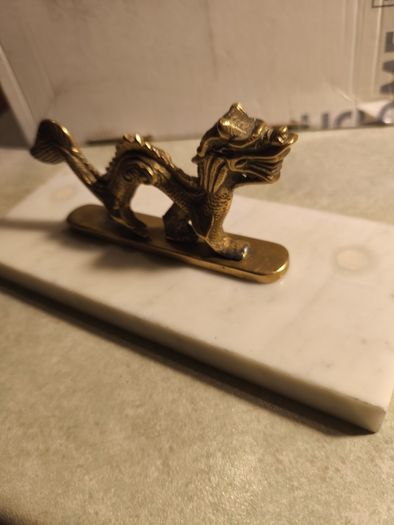 Vintage Brass Dragon on plinth of marble
