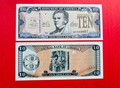Liberia   10  Dollars   2003    Pick  27a   ( Uncirculated )