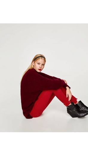 Zara destroyed ripped raw hem red skinny jeans size 6 BNWT