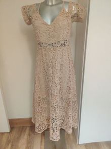 Boohoo beige lace calf length dress size UK18 EU46 Postage included Generous size UK18 EU46 Postage included