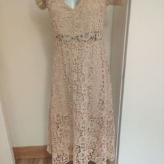 Boohoo beige lace calf length dress size UK18 EU46 Postage included Generous size UK18 EU46 Postage included