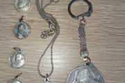 Vintage 1980s Pope John Paul II silver tone keychain and necklace italy plus other papal medals