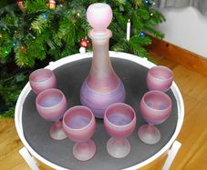 Rueven Nouveau Frosted Art Glass 7 Piece Decanter Set
