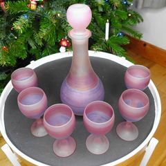 Rueven Nouveau Frosted Art Glass 7 Piece Decanter Set