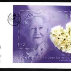 2002 Guernsey Queen Elizabeth The Queen Mother 4th August 1900 - 30th March 2002 Commemorative Stamp Miniature Sheet Official First Day Cover (FDC)