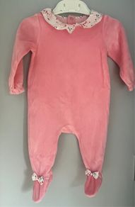 Willow by Leigh Tucker pink velour with floral details all in one size 3-6 months EUC