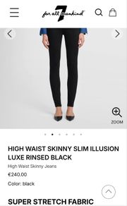 7 for All Mankind Black High Waist Glossy Coating Crystal Gunmetal Skinny Jeans Sz 26 (Fit 8UK) - Rrp 240 (New)