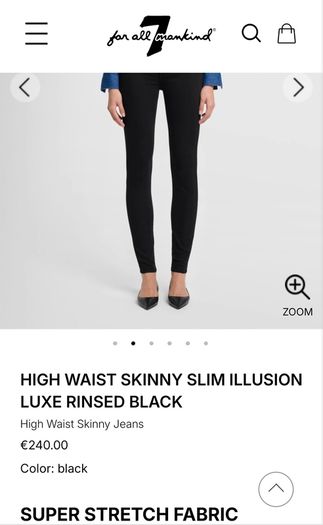 7 for All Mankind Black High Waist Glossy Coating Crystal Gunmetal Skinny Jeans Sz 26 (Fit 8UK) - Rrp 240 (New)
