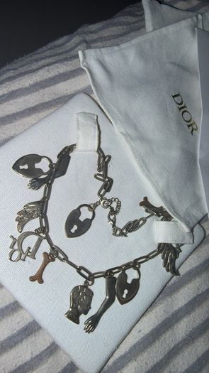 CHRISTIAN DIOR Vintage Silver Tone Figural Charm Necklace