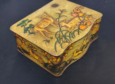 Deer Fawn Embossed Biscuit Tin Vintage Antique Collectable Retro Lidded