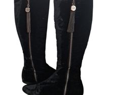 CHANEL 1990s Runway Velvet Riding Boots