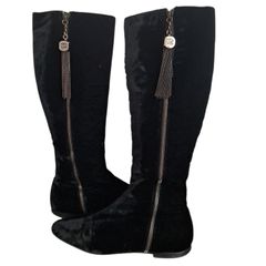 CHANEL 1990s Runway Velvet Riding Boots