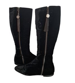 CHANEL 1990s Runway Velvet Riding Boots