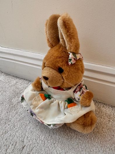 Vintage TCC Continuity Holdings 1995 Bunny Rabbit Floral Dress Soft Plush approx. 24 cm. (with ears) Used Please see photos
