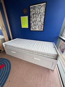 IKEA Brimnes single to double pull out bed with two mattresses