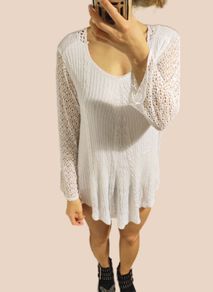 White Crochet Mini Beach Dress Size L Boho Style