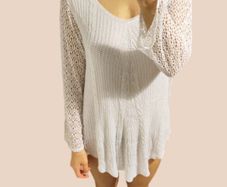 White Crochet Mini Beach Dress Size L Boho Style