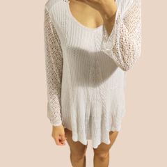 White Crochet Mini Beach Dress Size L Boho Style