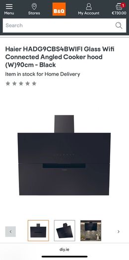Haier HADG9CBS4BWIFI Glass Wifi Connected Angled Cooker hood (W)90cm - Black