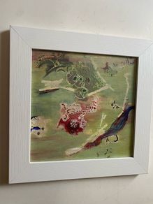 mid century abstract mixed media  collage on board framed and glazed unsigned
