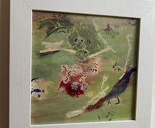 mid century abstract mixed media  collage on board framed and glazed unsigned