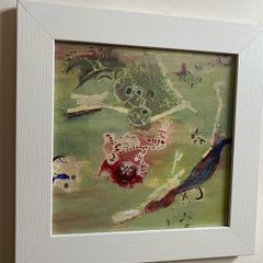 mid century abstract mixed media  collage on board framed and glazed unsigned
