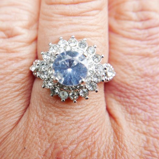Vintage 925 Sterling Silver Flower Cz Cluster Ring size U - 5,4g