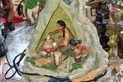 A Very Large Water Fountain Native American Teepee Camp scene Figures cooking over a Fire. Postage Available or Collection