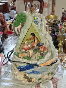 A Very Large Water Fountain Native American Teepee Camp scene Figures cooking over a Fire. Postage Available or Collection