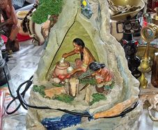 A Very Large Water Fountain Native American Teepee Camp scene Figures cooking over a Fire. Postage Available or Collection