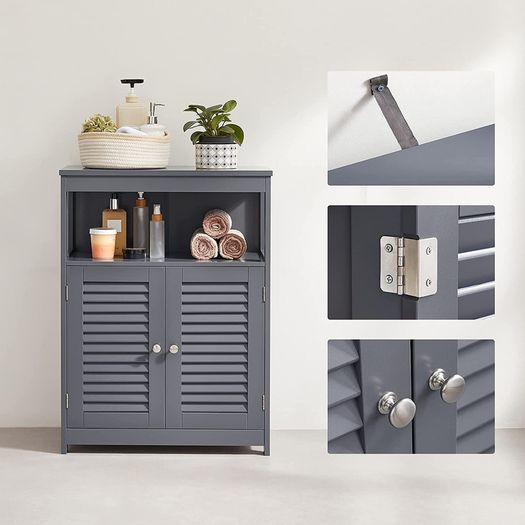 Bathroom Cabinet, Freestanding Kitchen Cabinet, Storage Shelf, with 2 Doors, Grey