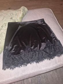 satin skirt with lace trim