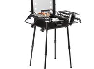 main image for ad Makeup Train Case with Lock, Lighted Mirror, 4 Storage Trays, Brush Holder, Speaker Travel Cosmetic Organizer Box w/ Swivel Wheels, Professional Artist Trolley Studio Free Standing Case