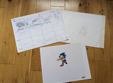 Sonic The Hedgehog Animation Cel, Concept Drawing and Story Board