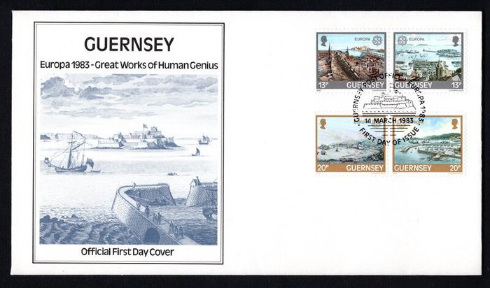 1983 Guernsey Europa Great Works of Human Genius Commemorative Stamps Official First Day Cover (FDC)