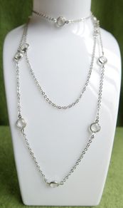 Vintage 19 Inch Sparkling Crystals Chain Design Necklace 925 Sterling Silver 11,21g