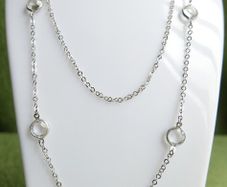 Vintage 19 Inch Sparkling Crystals Chain Design Necklace 925 Sterling Silver 11,21g