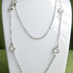 Vintage 19 Inch Sparkling Crystals Chain Design Necklace 925 Sterling Silver 11,21g