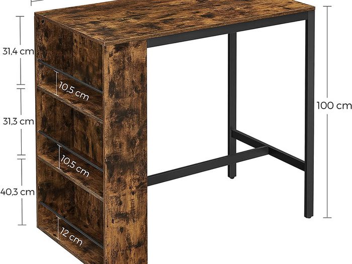 Bar Table with Shelf, Bar Table, Kitchen Table, 3 Open Compartments, Dining Table, Kitchen Counter for Kitchen, Dining Room, 110 x 60 x 100 cm, Industrial Design, Vintage Brown/Black
