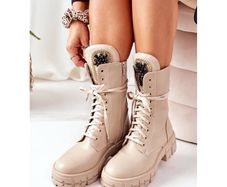 Beige Boots with Crystals